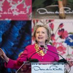 Hillary Clinton at the unveiling of the Oscar de la Renta stamp<br>